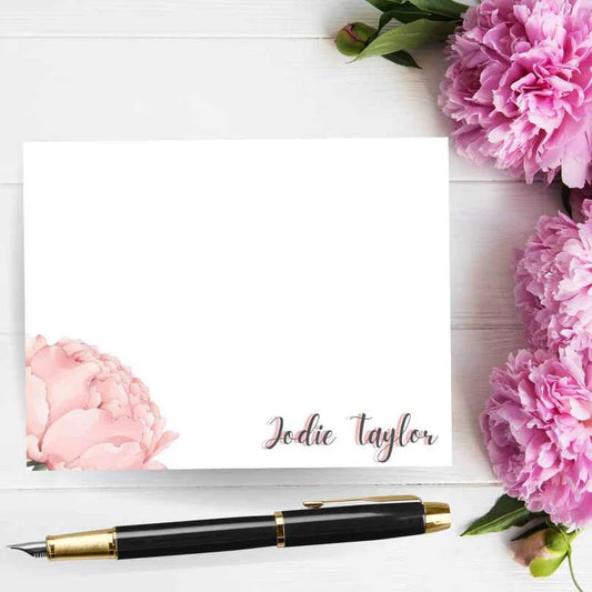 A2 Pretty Pink Peony with Envelope | Flat Note Card Set of 10 with Envelopes | Personalized Stationery | Wedding Note Cards